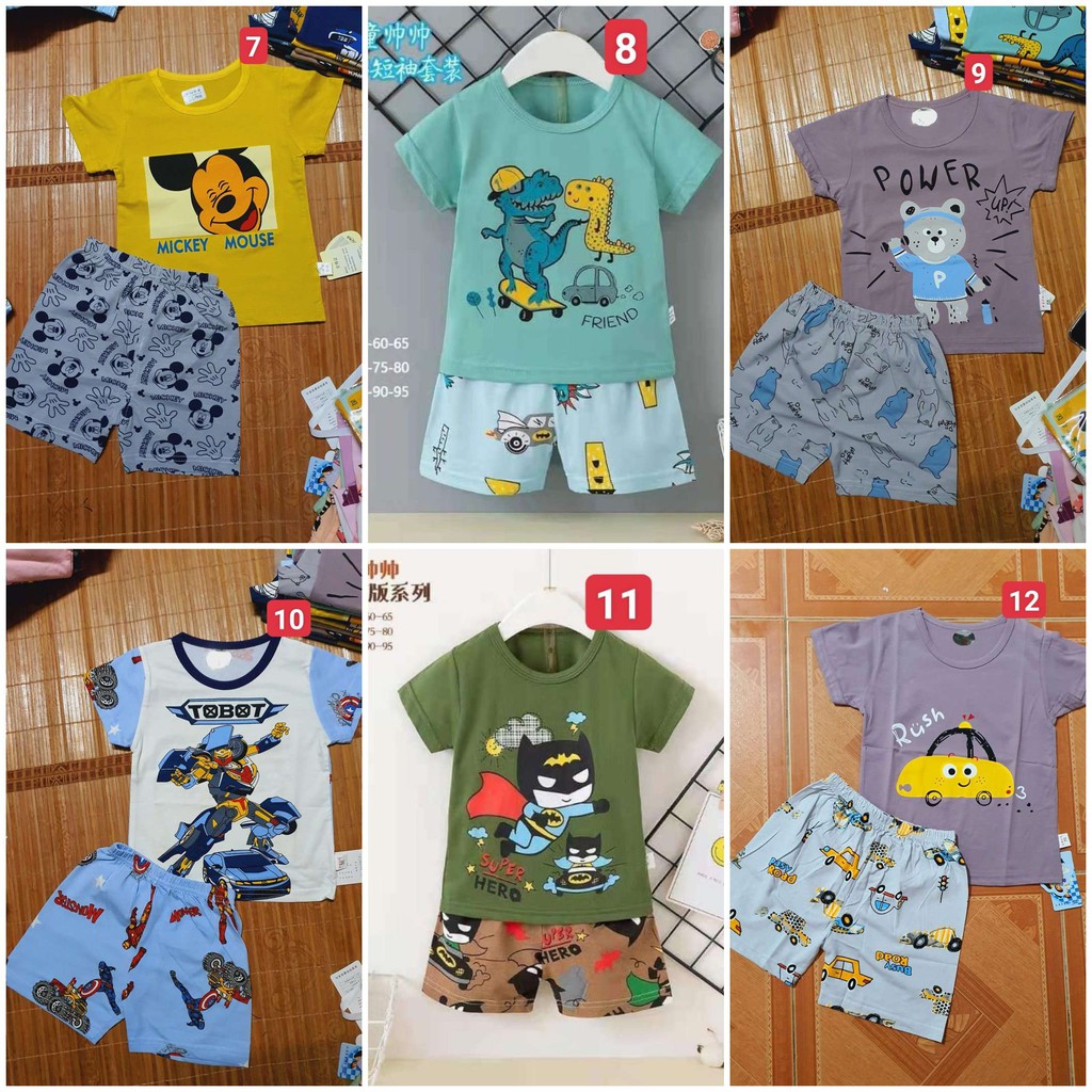 Bộ cộc tay cực đẹp cho Bé trai in họa tiết hàng quảng châu xuất hàn , 100% cotton thoáng mát (8-16kg (0-3 tuổi))