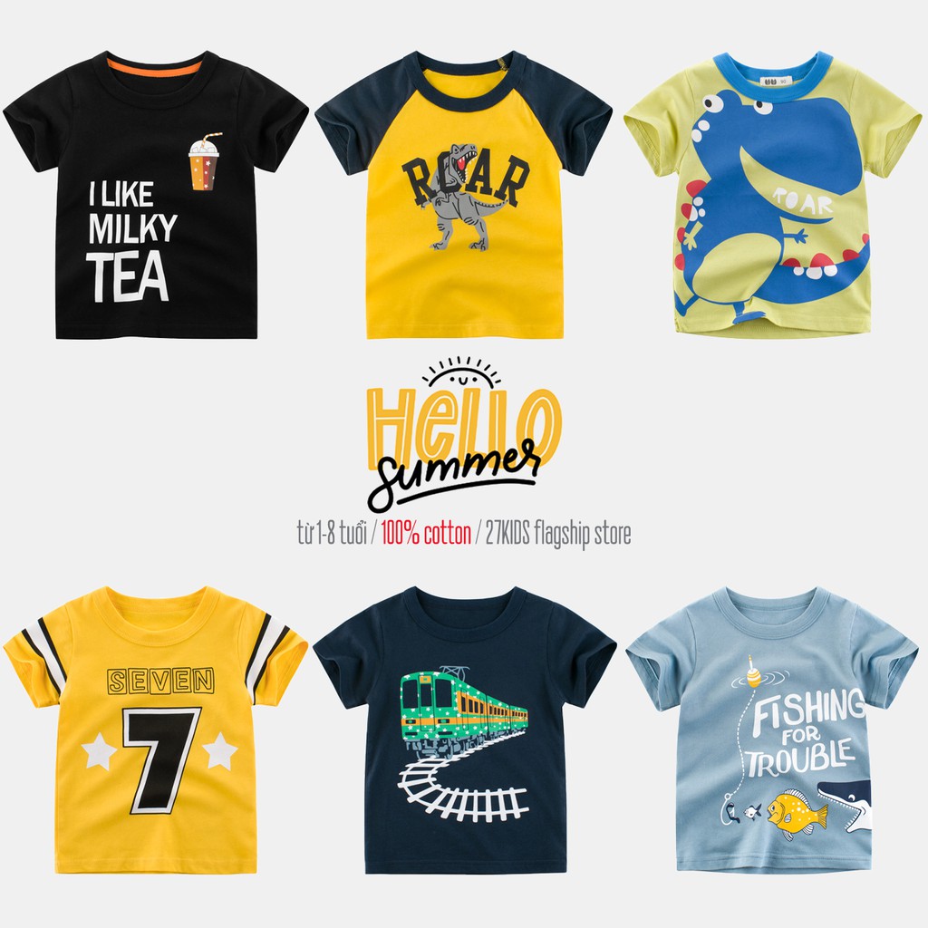  Áo bé trai 27KIDS áo thun cho bé chất cotton hàng xuất Âu Mỹ