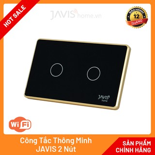 Công tắc thông minh JAVIS 2 Gang có viền vàng. Công tắc cảm ứng WIFI điều khiển bằng tiếng Việt qua loa Google,Loa JAVIS
