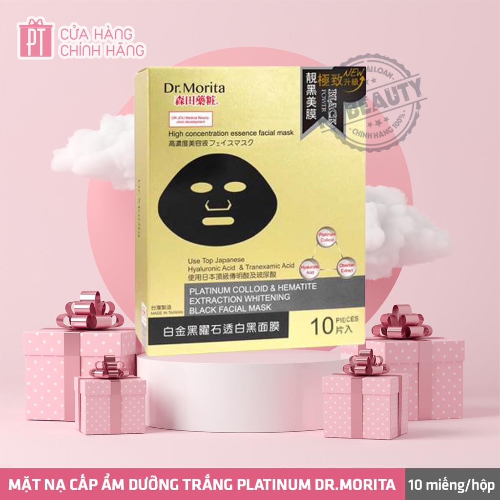 [Date T6/2022] Mặt Nạ Cấp Ẩm Dưỡng Trắng Dr.Morita Platinum Colloid Whitening Blackhead Facial Mask Hộp 10 Miếng