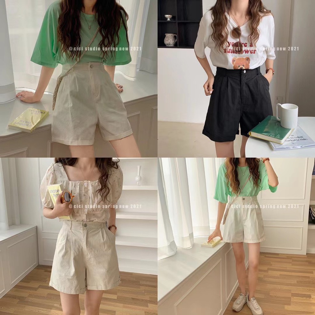 Quần short thô chun rút eo Ulzzang style  Hàng quảng Châu