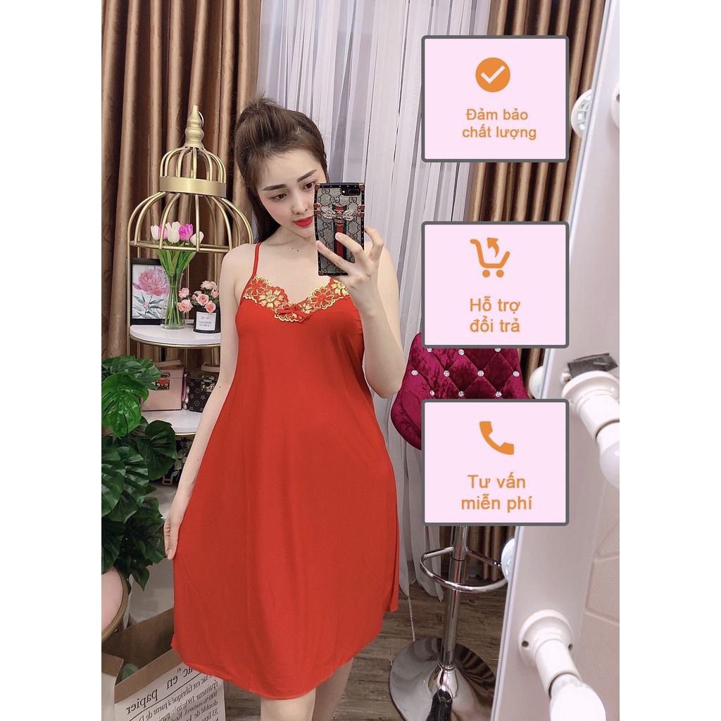 Đầm ngủ thun lạnh 2 dây phối ren cao cấp, sang trọng, tôn dáng