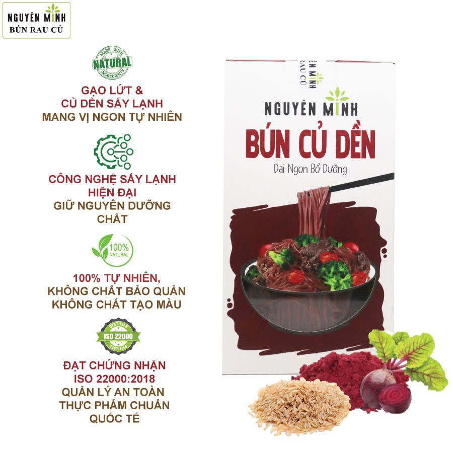 Bún/ mì củ dền Nguyên Minh (Moris) - hộp 300G - Mỗi cọng bún 1 cọng rau, dai ngon bổ dưỡng phù hợp với Bé và cả gia đình