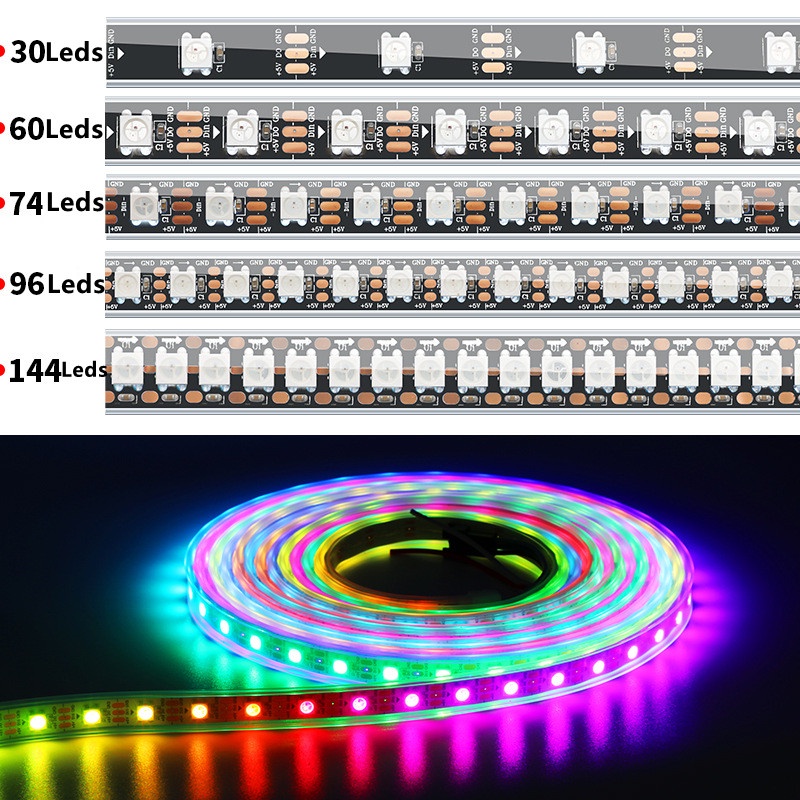 Cuộn Dây Đèn Led Thông Minh 1m / 5m DC5V WS2812B WS2812 Led Pixel 1 IC 1 Led RGB IP30 / 65 / 67