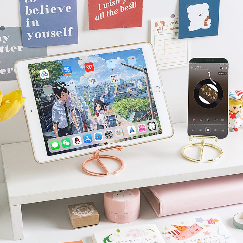 Khung Đỡ Điện Thoại Bằng Kim Loại Mạ Kim Loại Nghệ Thuật Đơn Giản Cho IPhone Xiaomi Huawei