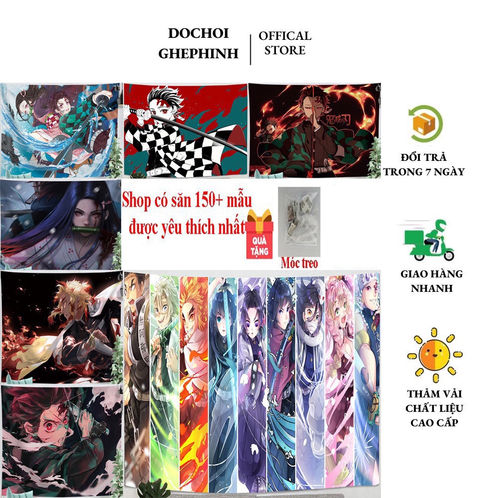 Vải Treo Tường  Anime Kimetsu No Yaiba Decor Phòng Chọn Lọc Những Bản Đẹp ( Tặng đèn led 7m và phụ kiện )