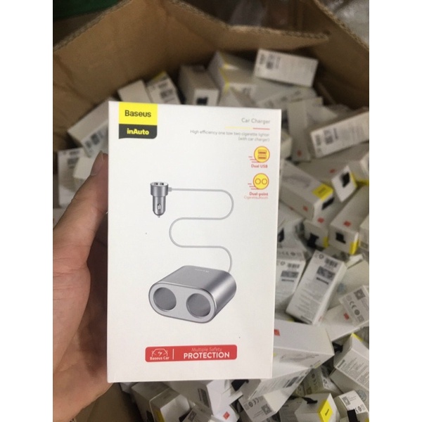 Tẩu xạc ô tô đa năng 2 đầu có dây kéo Baseus LV608-BK