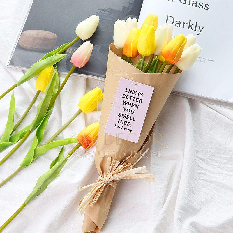 Hoa tulip giả nhiều màu phụ kiện chụp ảnh decor trang trí phòng khách đáng yêu - AM Decor