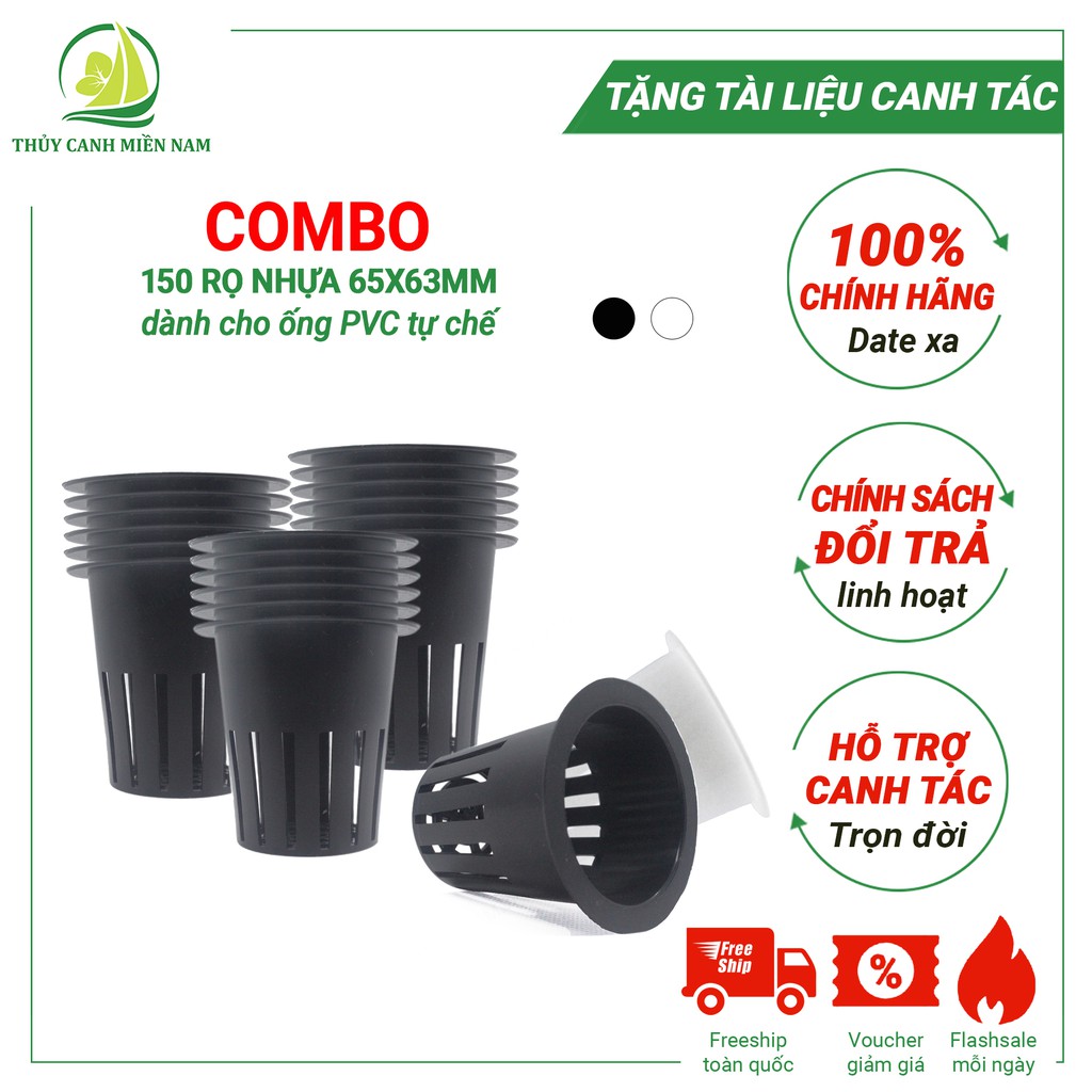 Bộ 150 Rọ nhựa trồng rau thủy canh cho ống PVC 90 | Rọ Thủy Canh Lỗ Khoét 55mm