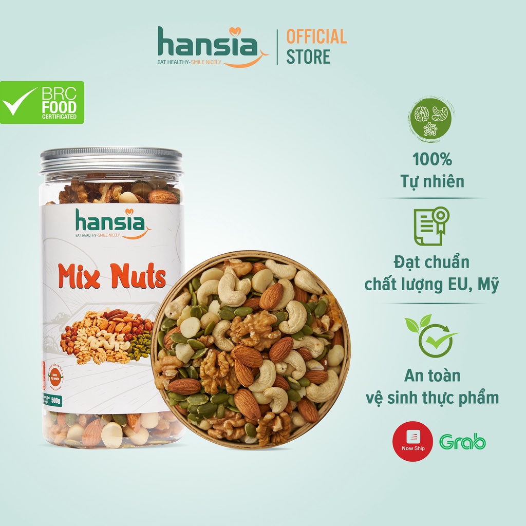 Hạt Các Loại Mix Nuts Organic HANSIA Nhiều Vị Thơm Ngon, Phù Hợp Chế Độ Dinh Dưỡng Lành Mạnh Giàu Năng Lượng 300g - 500g