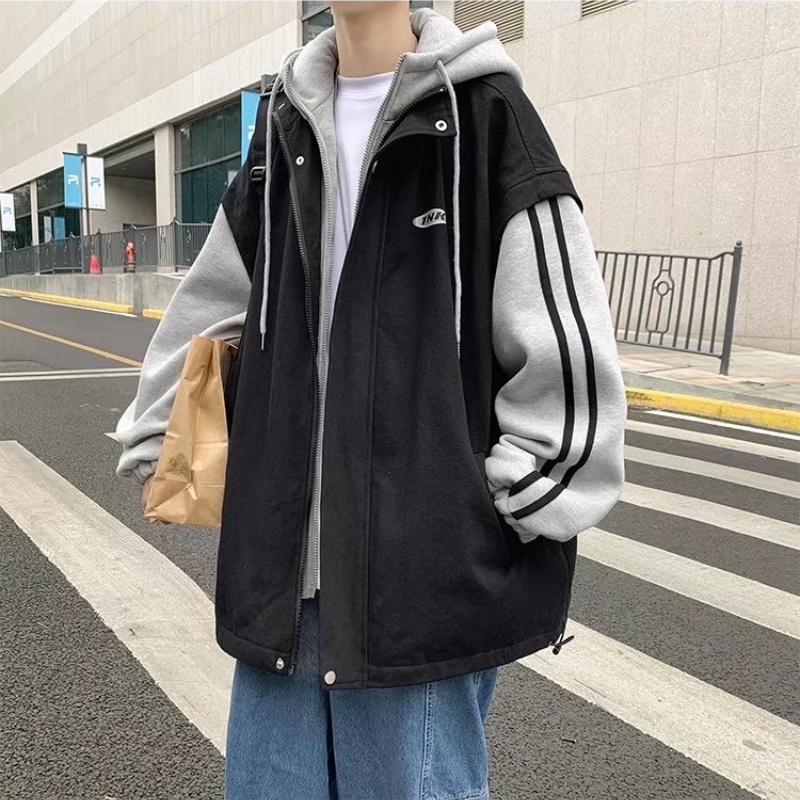 Áo khoác hoodie có khóa kéo giả hai lớp phong cách Hàn Quốc thời trang dành cho nam