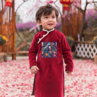 Áo dài nhung bé trai (còn đỏ và vàng)