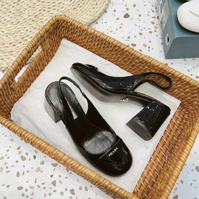 Giày cao gót vuông 6p Prada Da Bóng Mềm Êm