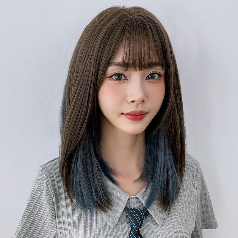 Mới Bộ Tóc Giả Dài Thẳng Nhuộm Màu gradient Tự Nhiên Có Móc Tai Dễ Thương