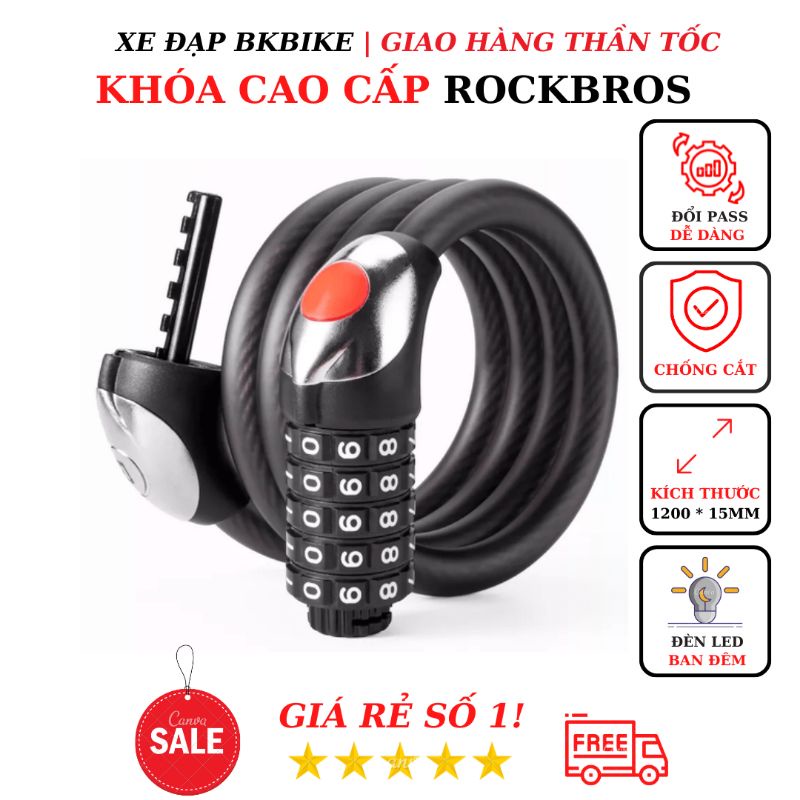 Khóa Xe Đạp 5 Số Rockbros - Đổi Mã, Chống Dò, Chống Cắt, Có Đèn Ban Đêm