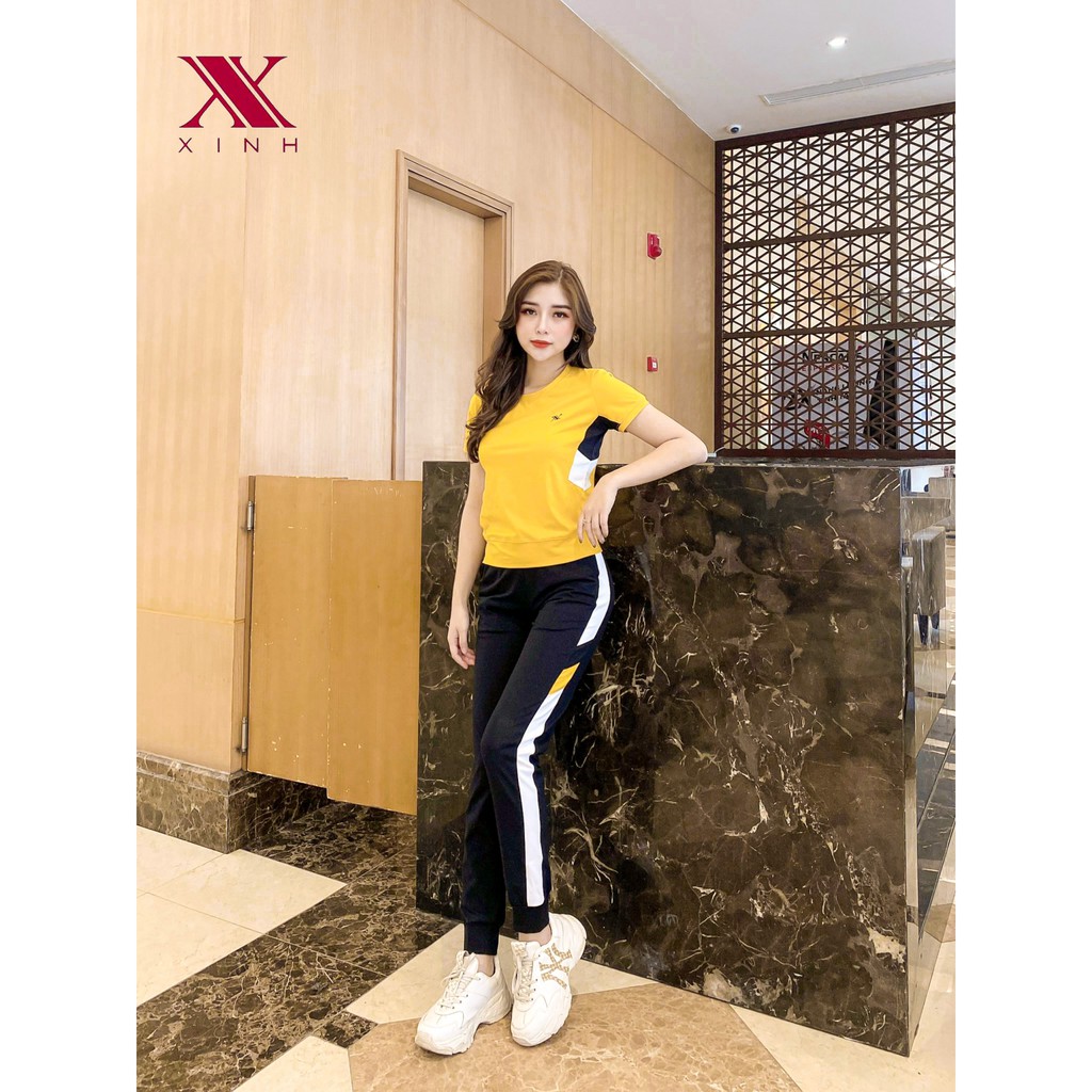 Set bộ đồ thể thao nữ Xinh - chất cotton trơn can sườn cổ tròn quần dài tay cộc - X395
