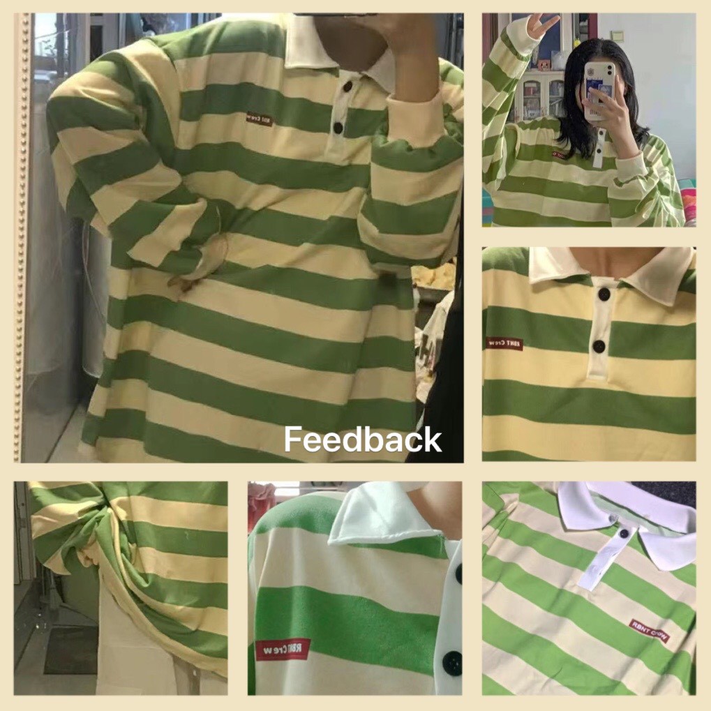 Áo Sweater Kẻ Sọc Form Rộng Cổ Polo Phong Cách Hàn Quốc S-2XL
