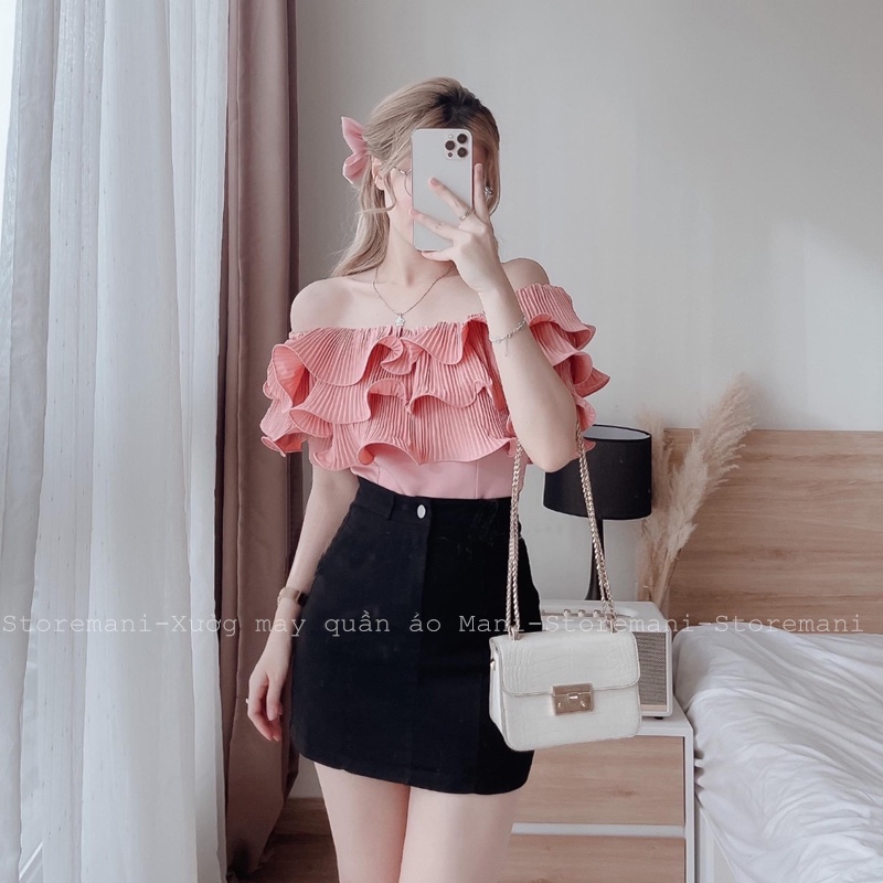 Chân váy chữ a kaki kiểu váy a ngắn có lót trong phối khoá giữa thun gân trước màu đen kem mặc đi học làm chơi đẹp