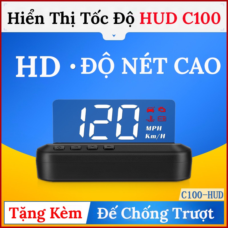 Hud Hiển Thị Tốc Độ Xe Ô Tô Và Cảnh Báo C100 - Tặng Kèm Dây Cable OBD2 , Thiết Kế Màn Hình Gấp Tiện Lợi  CARZONE.TOP