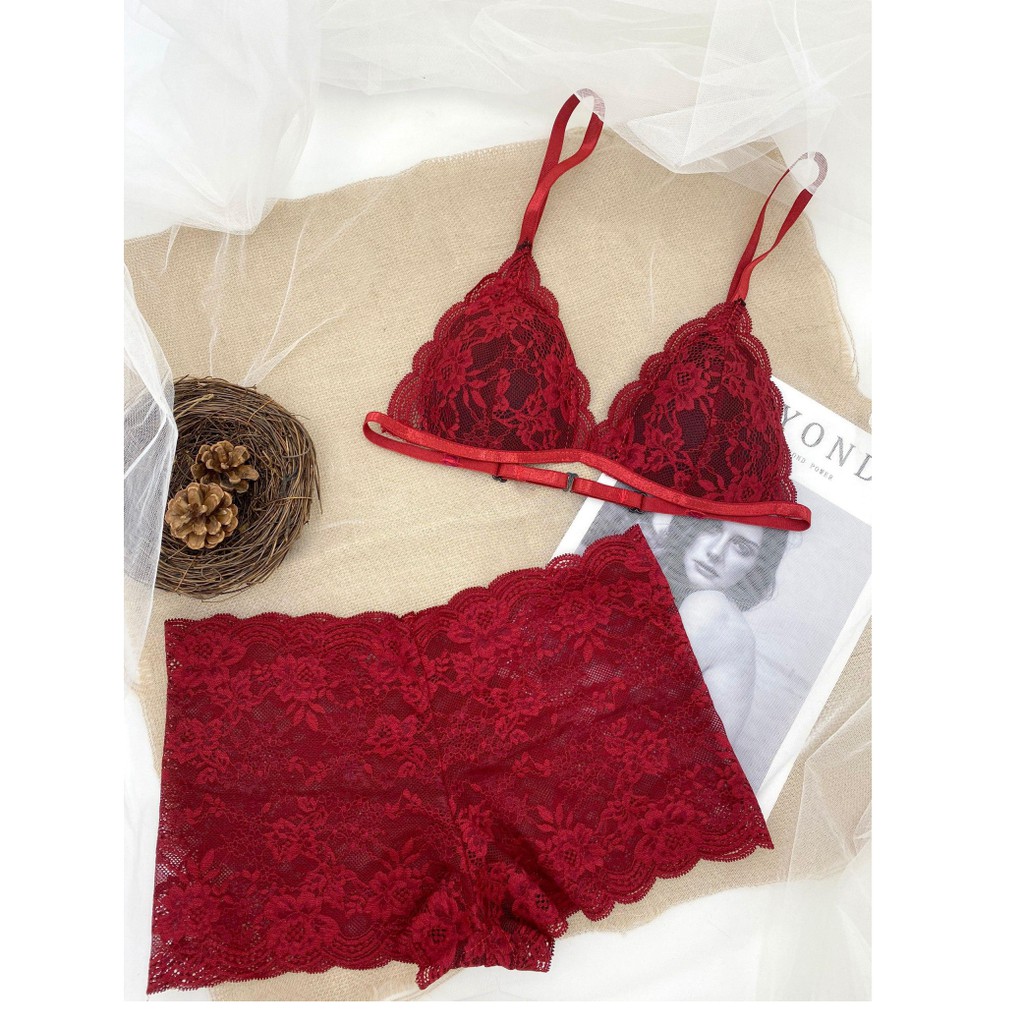 Bộ đồ lót ren nữ Bralette đỏ ren lì có mút mỏng thiết kế cao cấp không đụng hàng BRAHY 043