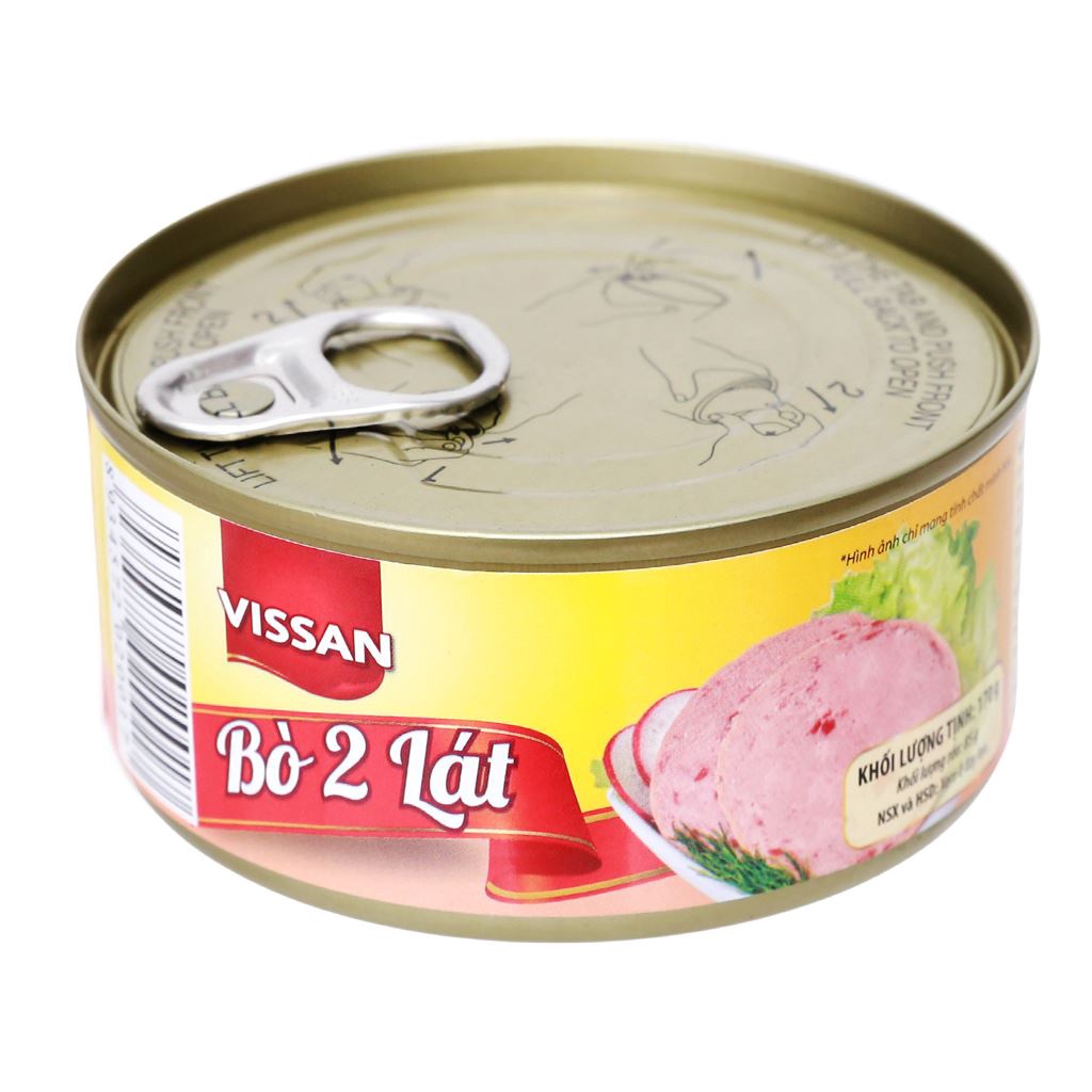Bò hai lát/Pate thịt heo Vissan hộp