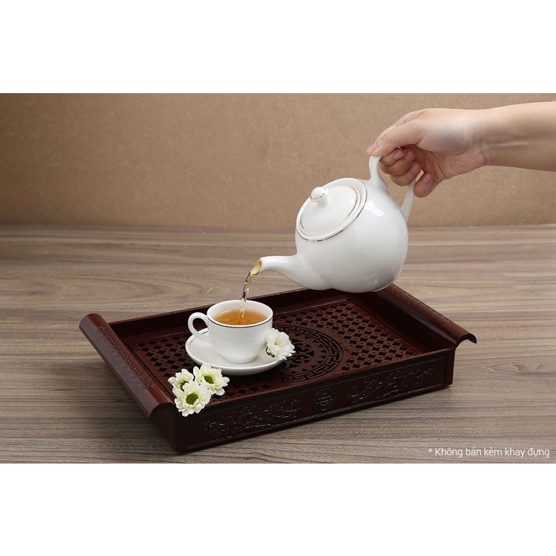 Bộ ấm chén viền vàng men gốm sứ Bát Tràng