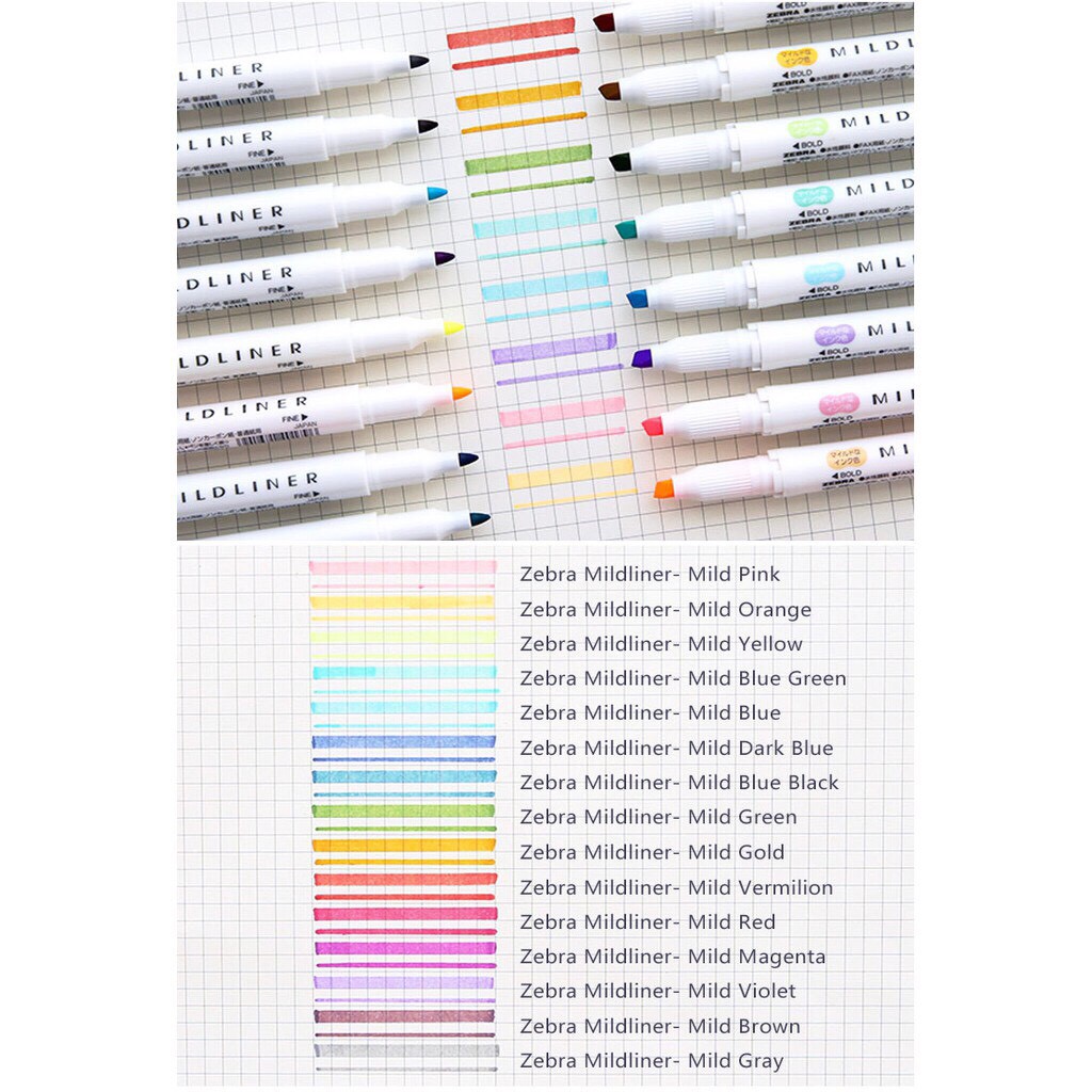 Set 5 bút đánh dấu 2 đầu, Bút dạ quang  Zebra Mildliner Nhật Bản-  Highlight