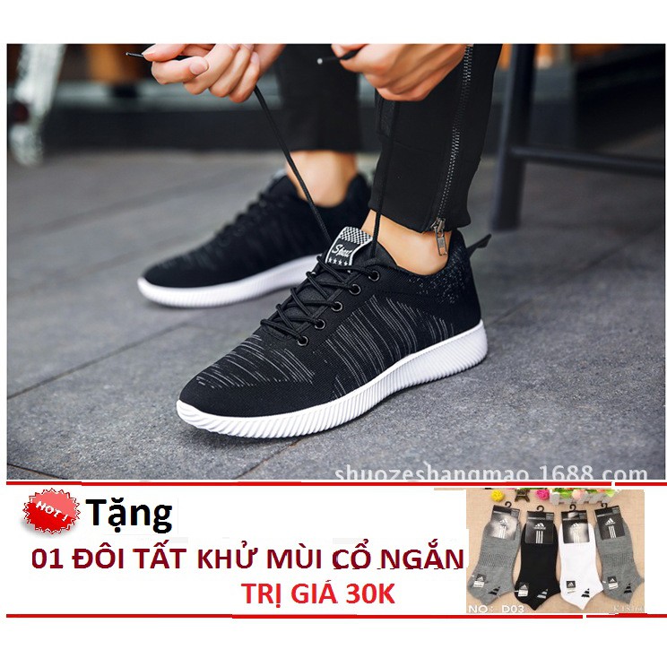 GiàyThể Thao  Nam Giày Sneaker 2022 trắng đen nhẹ êm vải thoáng khí giữ nhiệt hd85