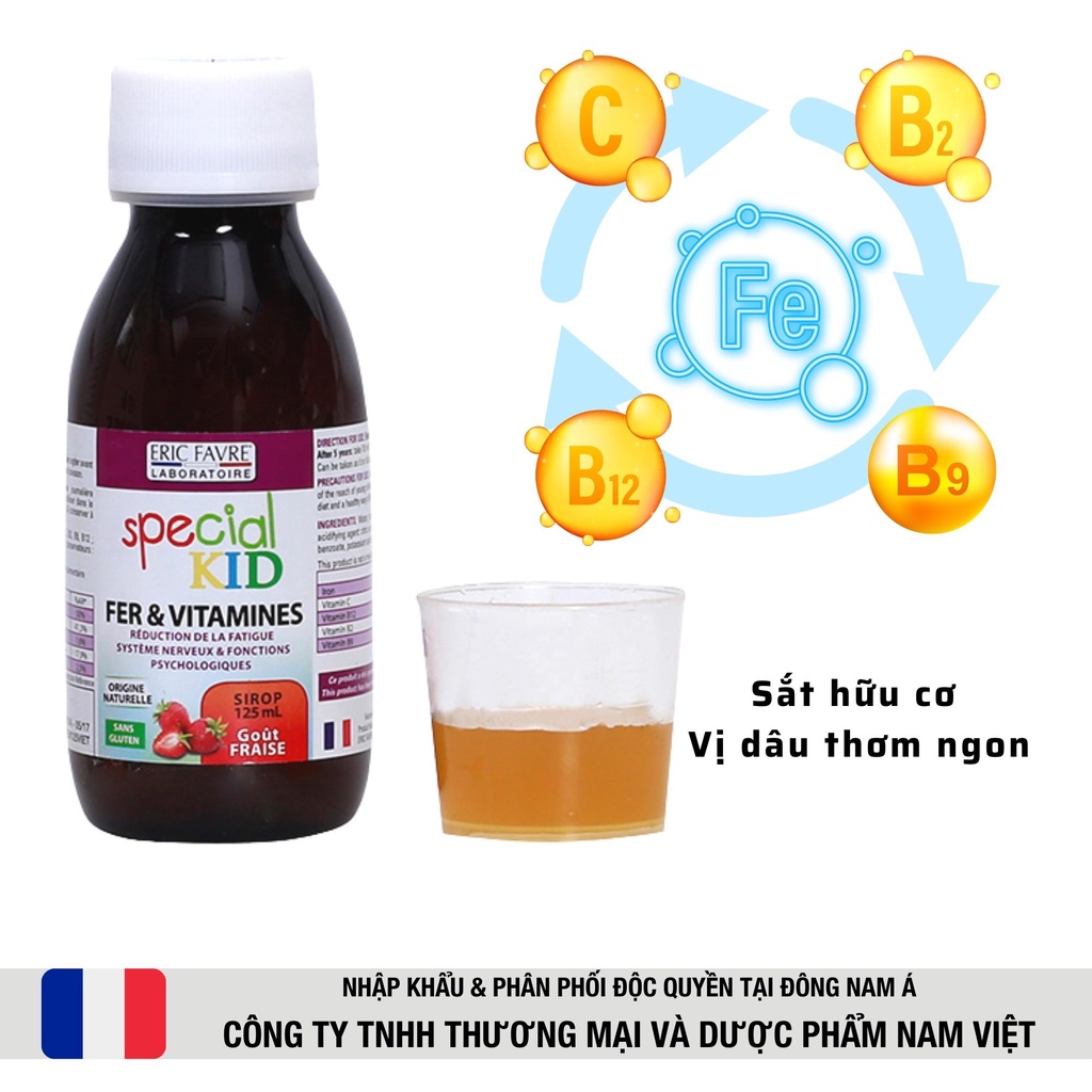 Siro giảm nguy cơ thiếu máu, bổ sung Sắt và Vitamin thiết yếu - Special Kid Fer &amp; Vitamine - 125ml [Eric Favre - Pháp]