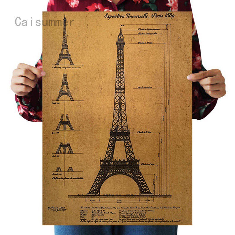 Eiffel Tower nostalgic retro kraft paper poster indoor bar cafe