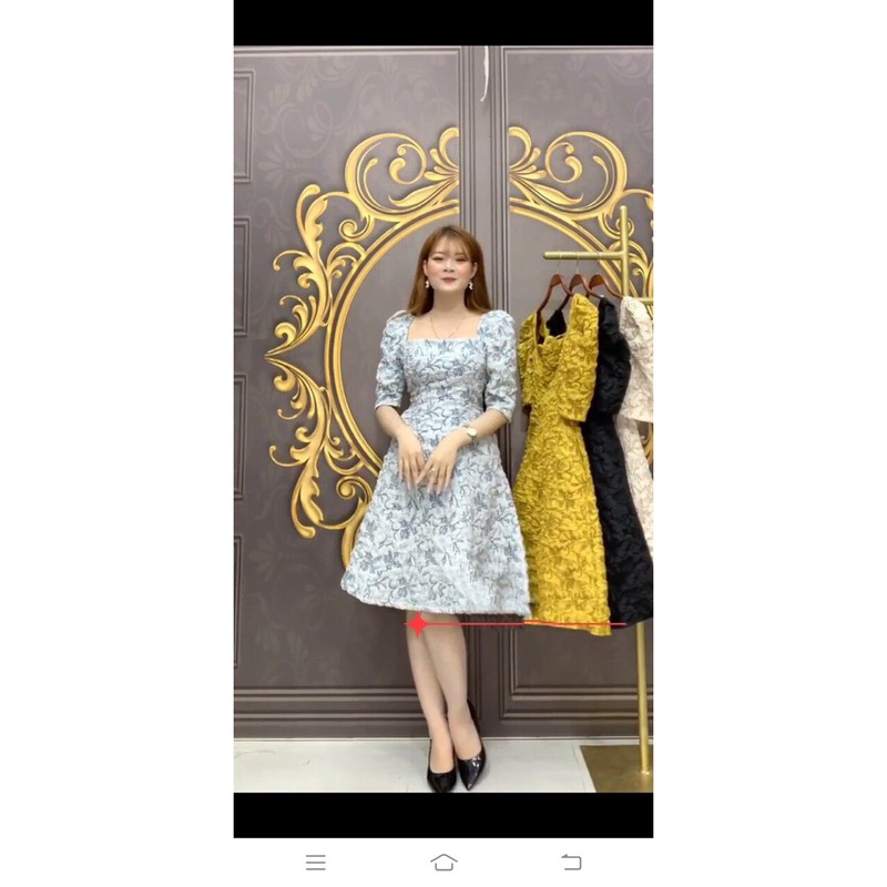 đầm coè gấm tay phồng