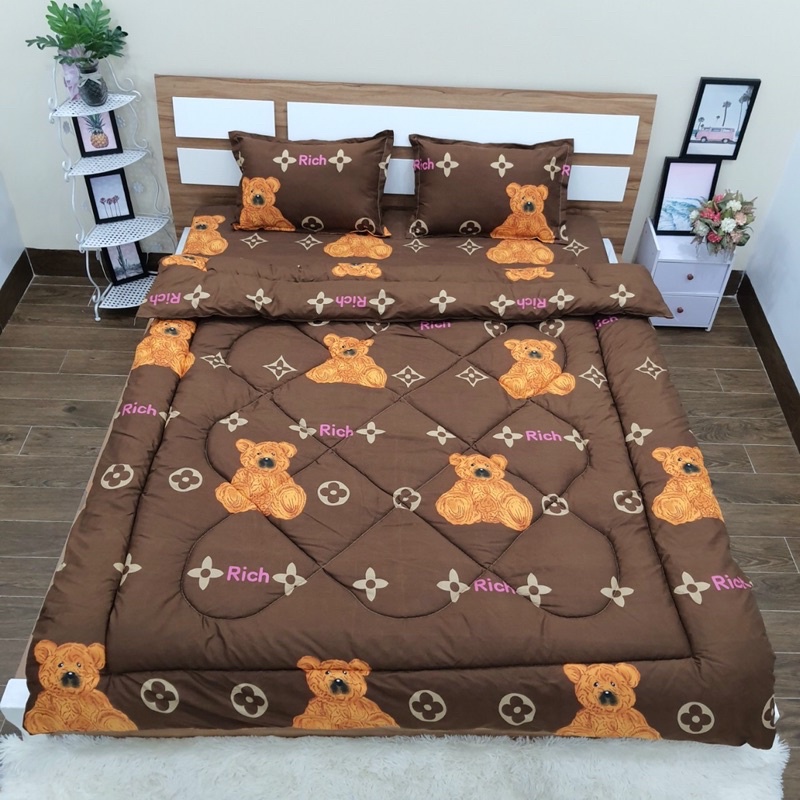 Bộ chăn ga gối cotton poly mẫu Gấu LV đủ kích thước