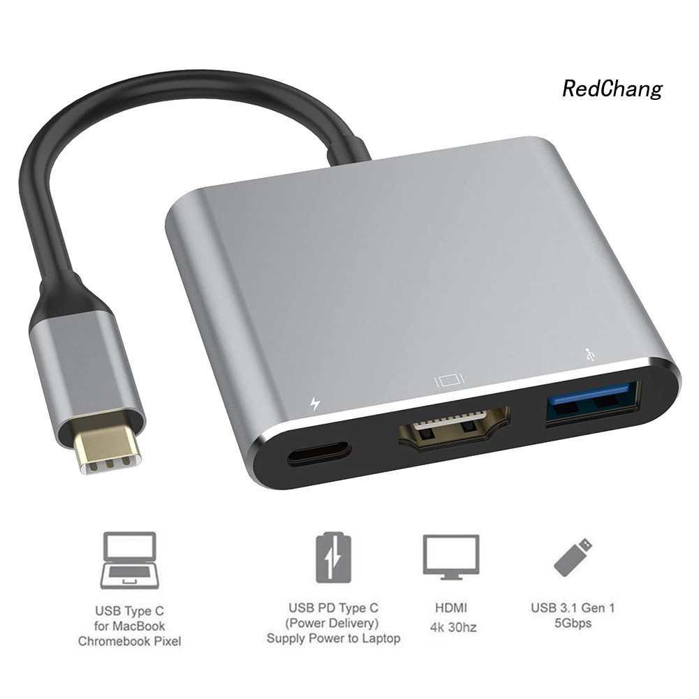 -SPQ- 3 in 1 Portable Type-C Male to USB-C USB 3.0 4K HDMI Female Hub Adapter Cable