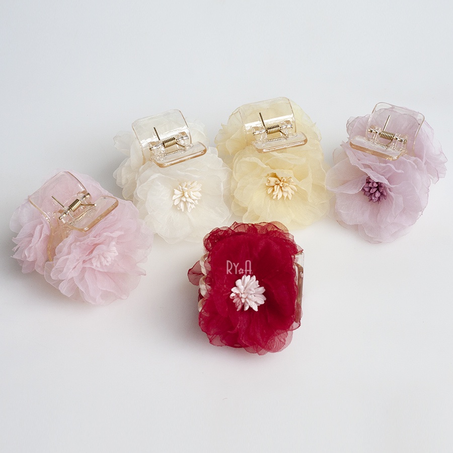 Kẹp tóc càng cua 5 răng hoa ruy băng satin RYA 71443