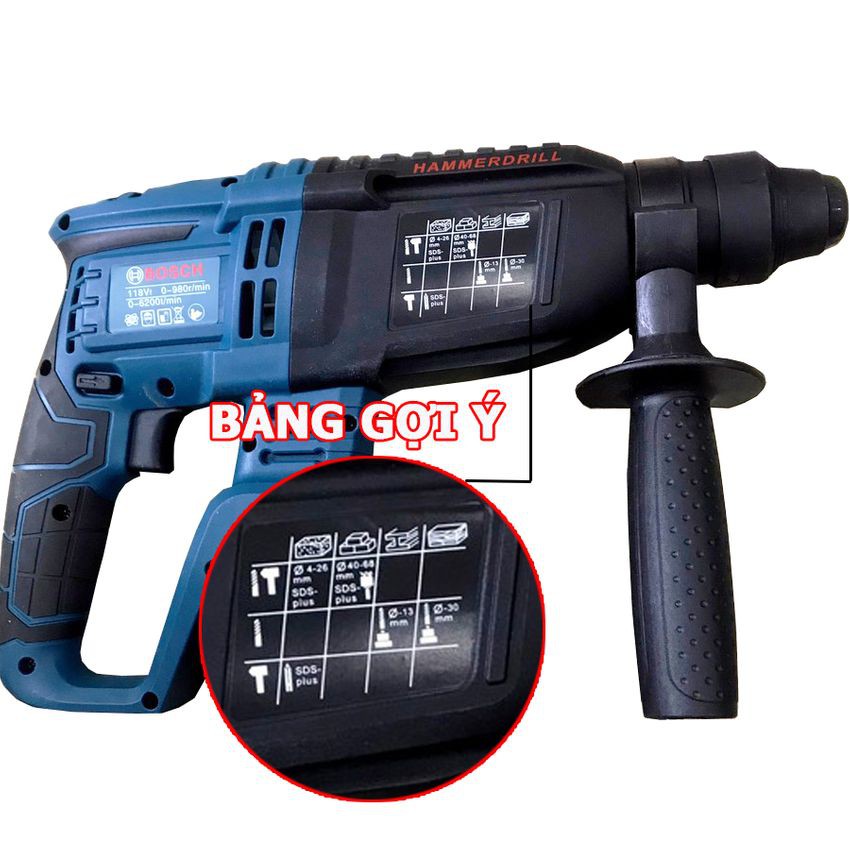 [ PIN XÁM CHUẨN ] Máy Khoan Bê Tông Dùng Pin BOSSCH 118V 3 Chức Năng + Tặng 5 mũi khoan đục như hình