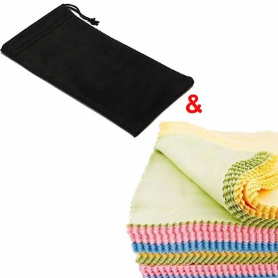 Combo 1 túi đựng kính mắt + 1 khăn lau kính mắt Crnaira watch chất liệu bằng vải mềm đa năng và chuyên dụng
