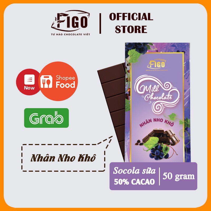 [Giao hoả tốc HCM-Bán Chạy] Combo 1 hộp socola sữa nho nhô 50g+ 3 Hộp socola sữa 20g cookie,hạnh nhân, phô mai Figo