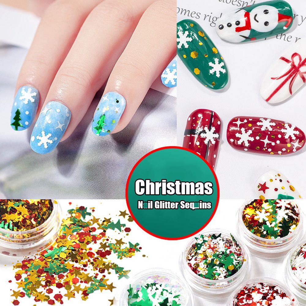 Set 6 Hộp Kim Tuyến Trang Trí Móng Tay Nghệ Thuật Chủ Đề Giáng Sinh Holographic