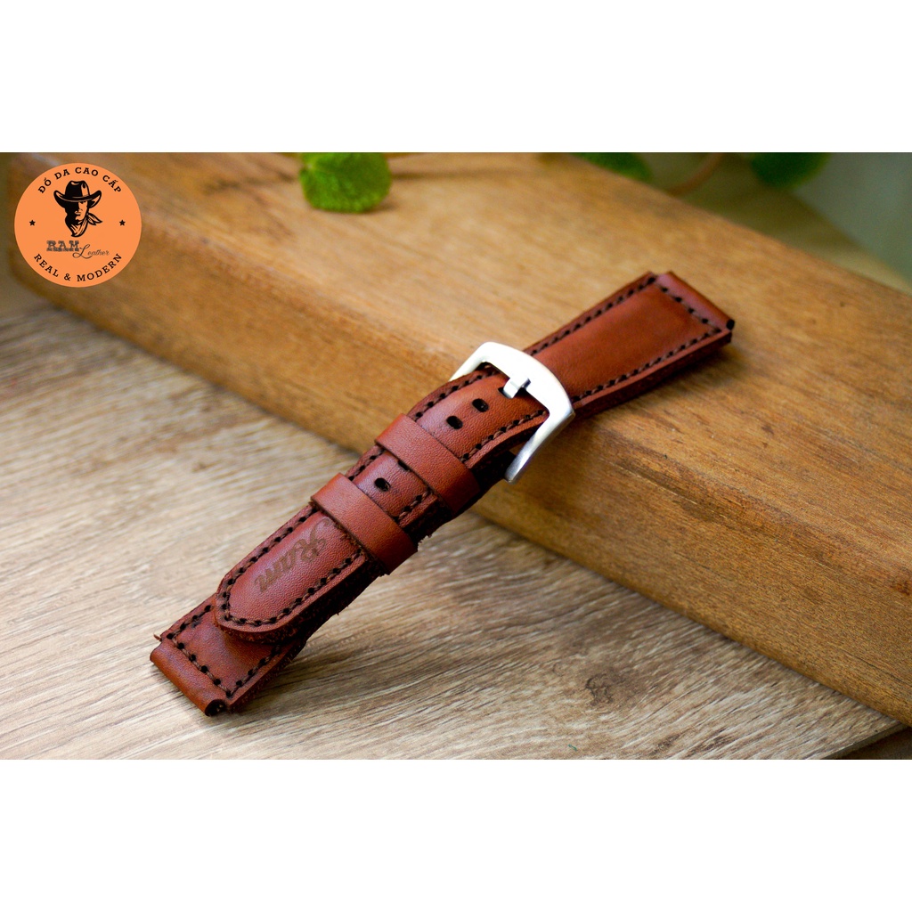 Dây đồng hồ da bò màu nâu - RAM Leather Classic 1980 mềm Bền Đẹp