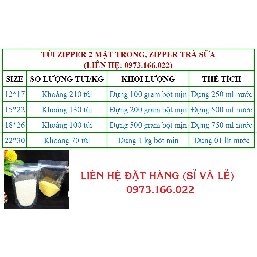 1kg TÚI ZIPPER 2 MẶT TRONG SUỐT