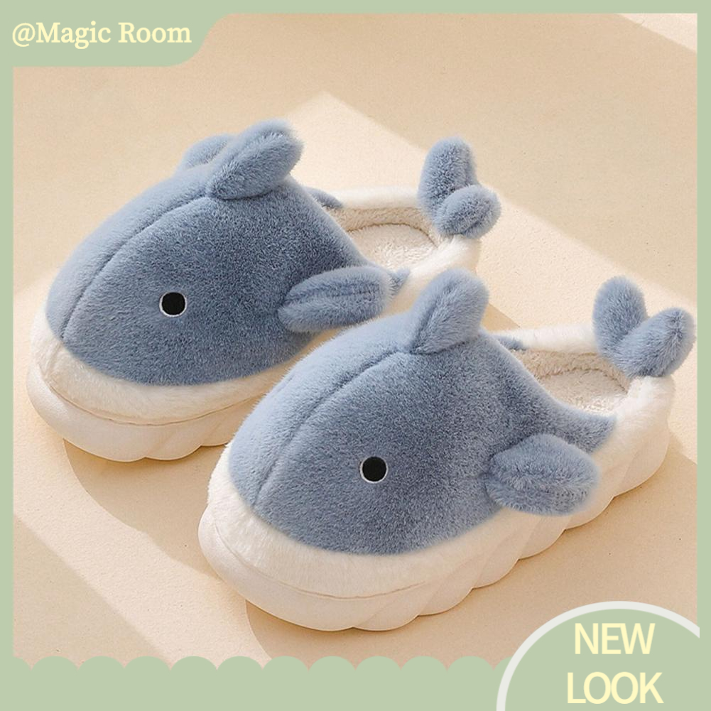 Babyfair. Dép đi trong nhà mùa đông dép lông Dép Bông Đi Trong Nhà Đế Dày Chống Trượt Hình Cá Mập Dễ Thương