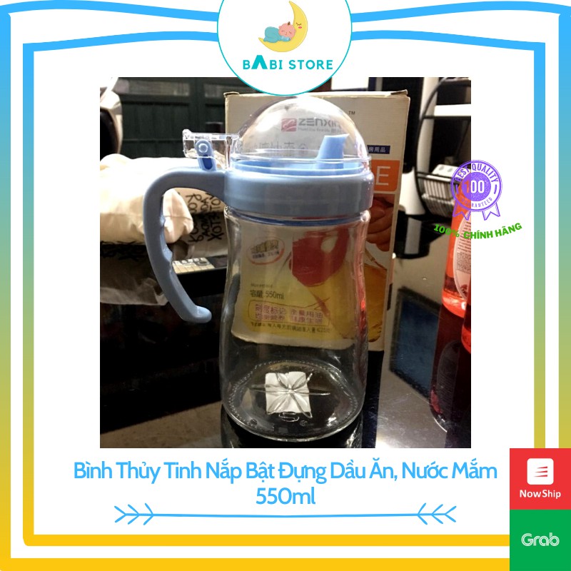 Bình Thủy Tinh Nắp Bật Đựng Dầu Ăn, Nước Mắm - 550ml, vịt dầu mắm thủy tinh 550ml
