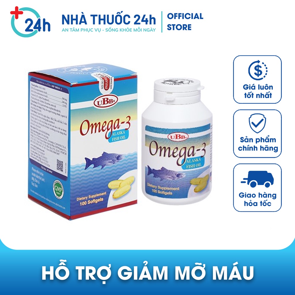 Viên Dầu Cá Omega 3 Alaska Fish Oil Ubb - hỗ trợ giảm mỡ máu, phát triển não bộ, sáng mắt nhập khẩu mỹ - Hộp 100 Viên