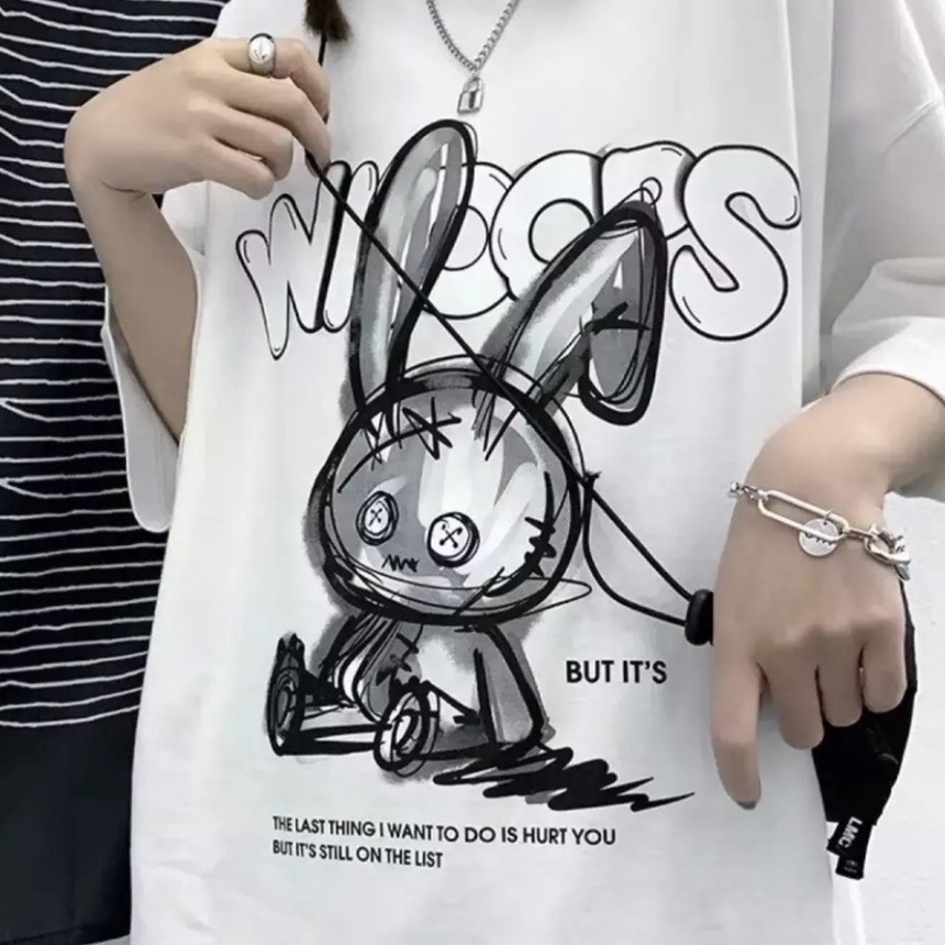 Áo Thun Tay Lỡ Unisex BUNNY WIOOPS Coca Store, Áo Phông Nam Nữ Form Rộng, Đủ Size Từ 35kg Đến 75kg.