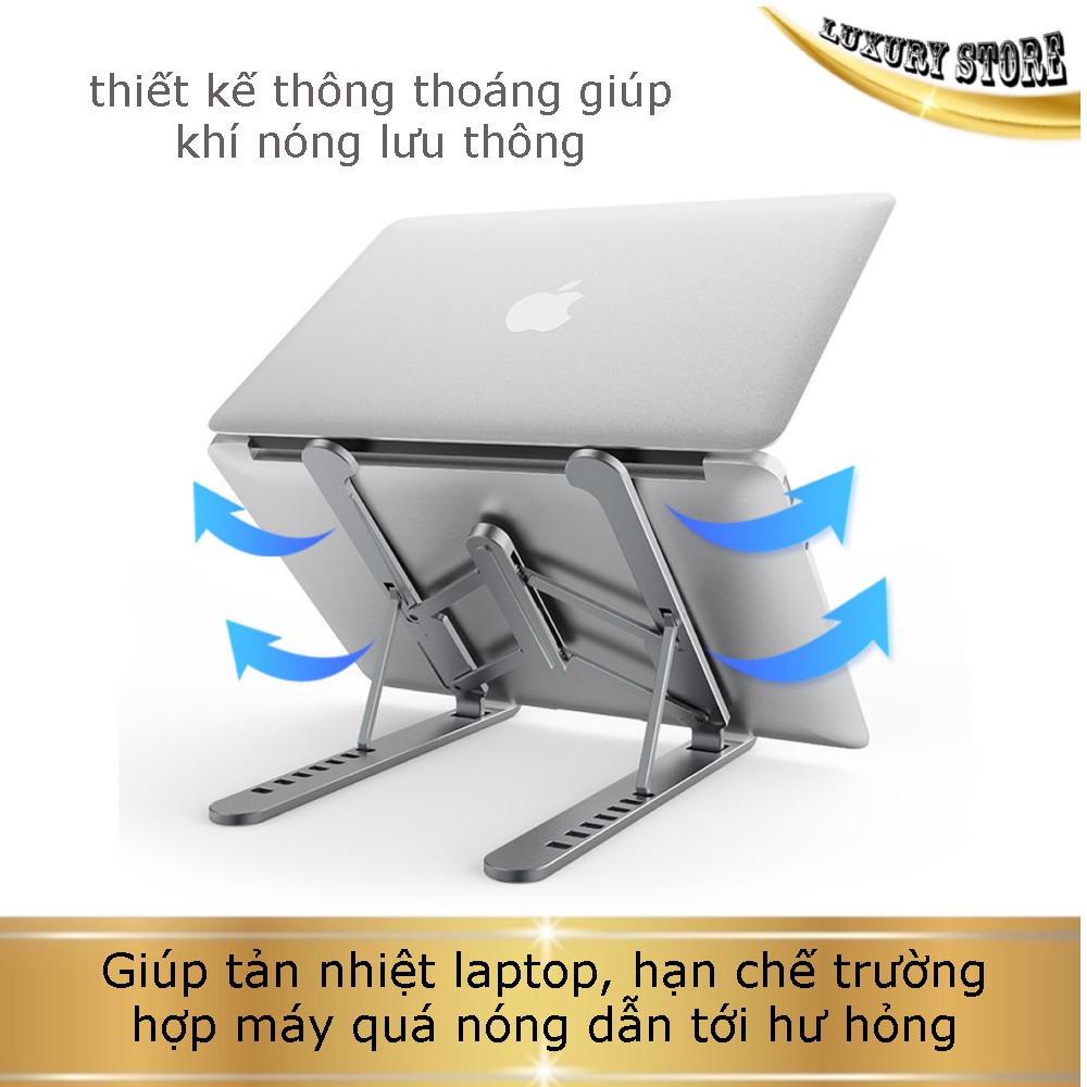 Giá đỡ Laptop Macbook  nhôm gấp gọn để bàn giúp tản nhiệt cho máy tính hiệu quả, Độ cao tùy chỉnh