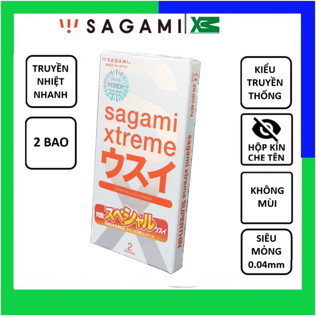 Bao cao su Sagami siêu mỏng trơn Xtreme Super Thin Nhật Bản bcs cao cấp kiểu truyền thống hộp 3,10 chiếc