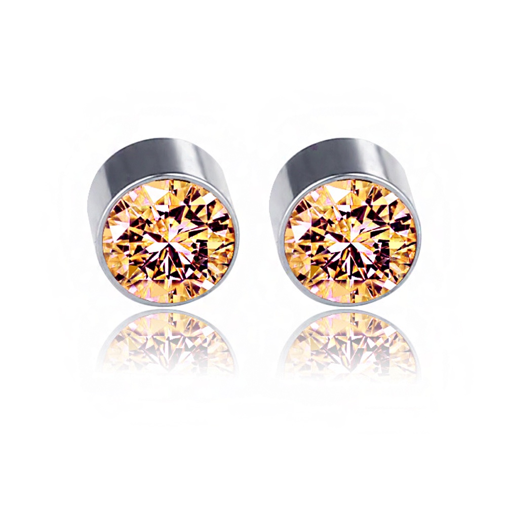 1Pair Fashion Unisex Stainless Steel Round Magnetic Non-Piercing Clip On Stud Earrings Colour Crystal Ear Stud Hot Sale