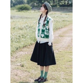 CÓ SẴN Áo cardigan gile len xanh lá hoạ tiết trái tim siêu xinh