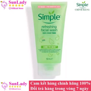Sữa Rửa Mặt Dịu Nhẹ Dạng Gel Simple Refreshing 150ml chính hãng - Sữa rữa mặt chống lão hóa ngăn ngừa mụn Simple
