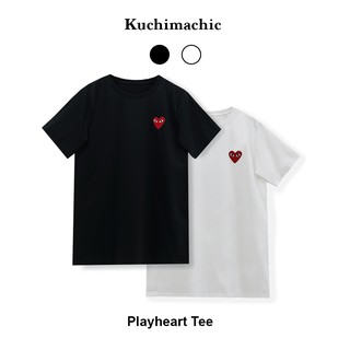 KUCHIMACHIC - Áo phông Playheart 2 màu trắng/đen, áo thun thêu trái tim chất Cotton 100% co giãn bốn chiều
